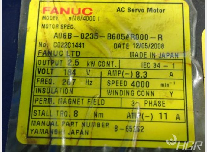  Fanuc A06b0235b605 Ac Servo Motor 25 Kw 184 V Rpm 4000 Sn C022c1441