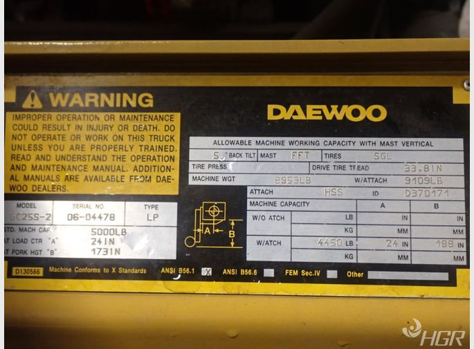 Daewoo Daewoo Gc25s2 Propane Forklift