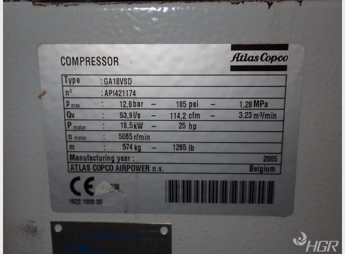 Atlas Copco Atlas Copco Ga18vsd Air Compressor