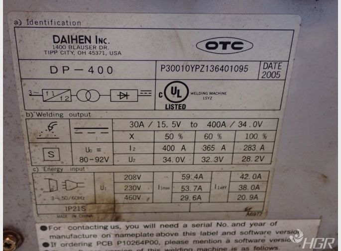 Daihen Otcdaihen Dp400 Welder
