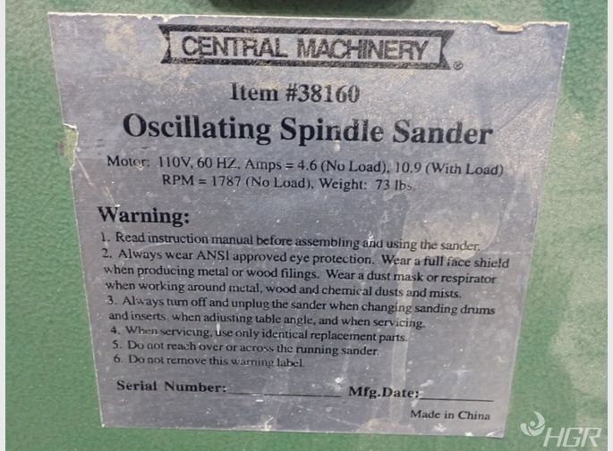 Used Central Machinery Oscillating Spindle Sander HGR Industrial...