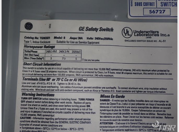 General Electric Nonfusible Disconnect