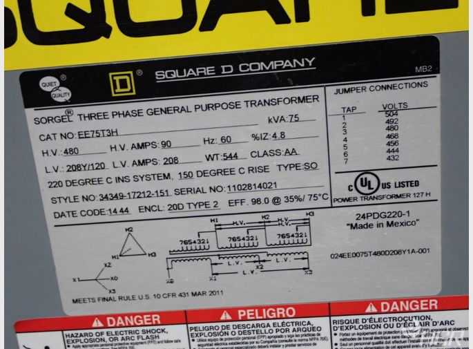 Square D Square D Ee75t3h Transformer