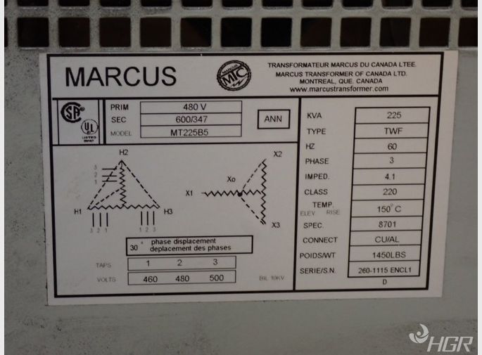 Marcus Marcus Mt225b5 Transformer 225 Kva