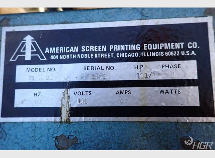 American Screen Printing Equipment Inc American Screen Printing Equipment Inc 21 X 26 Screen Printing Press