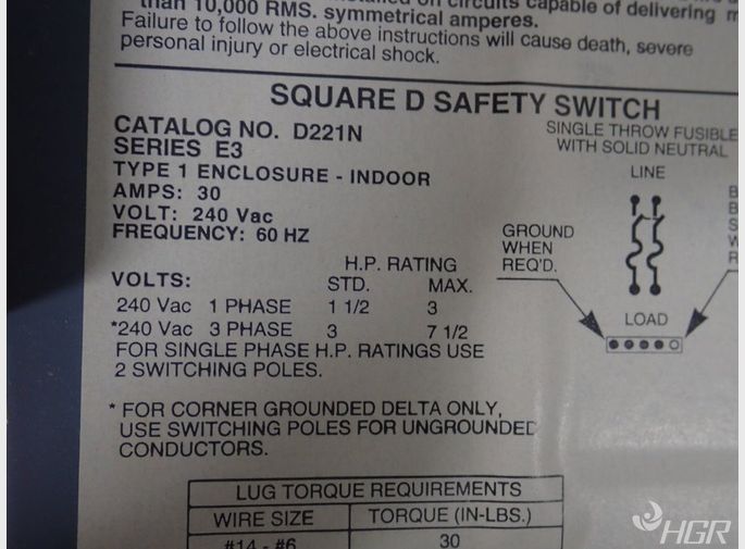 Square D Non Fusible Disconnect