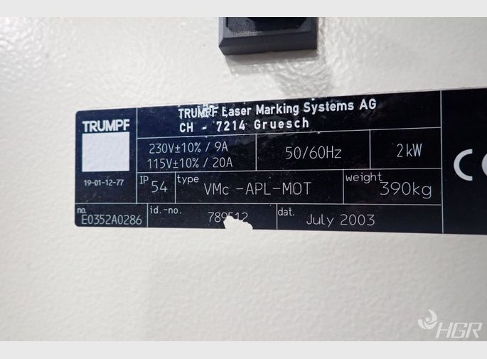 Trumpf Trumpf Vmcaplmot Laser Marking System