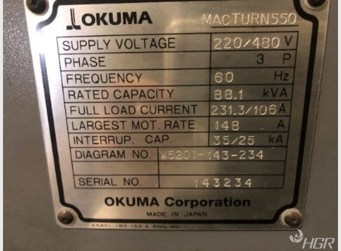 Used Okuma Okuma Mac Turn 550-w CNC Lathe | HGR Industrial Surplus