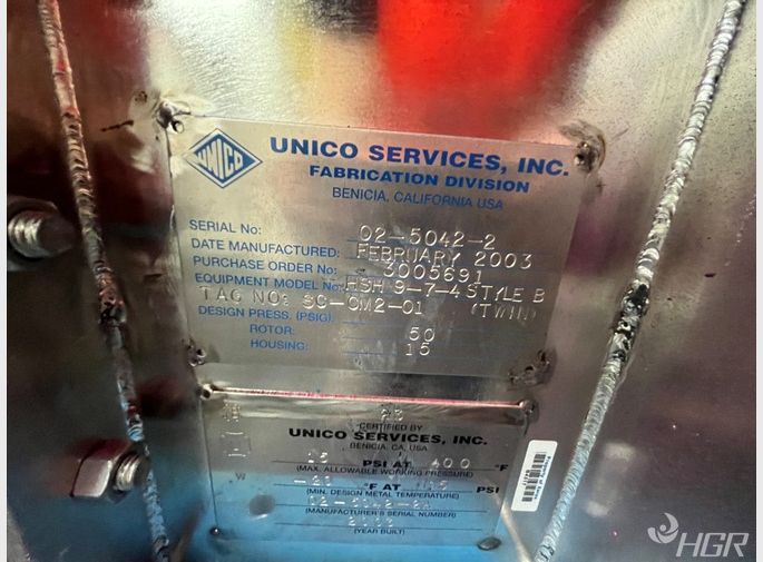  9 X 7 Unico Twin Screw Holoflite Processor Ss Model Hsh9749 X 7 Unico T