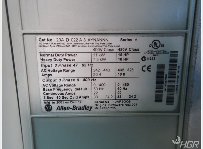 Allen Bradley Allen Bradley 20ad022a3aynannn Powerflex Ac Drive 10  15 Hp 