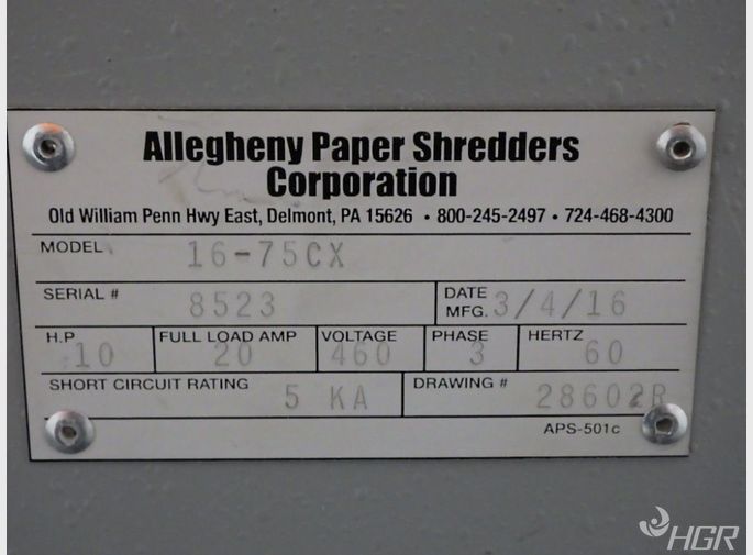 Allegheny Shredders Allegheny Shredders 1675cx Paper Shredder