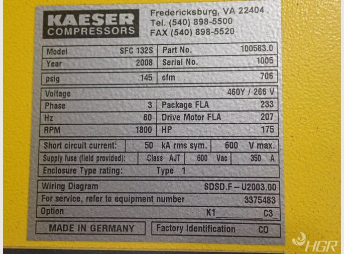 Kaeser Kaeser Sfc132s Air Compressor