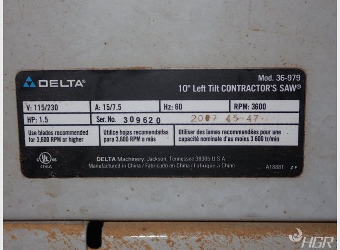 Delta Left Tilt Contractor Saw