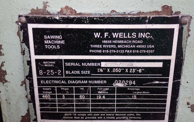 W.f. Wells 48"x28" Horizontal Bandsaw - 8-25-2