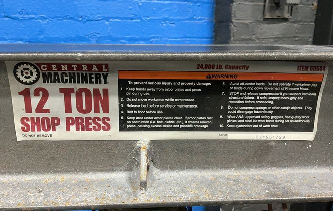 Central Machinery 12 Tons Shop Press - 60604
