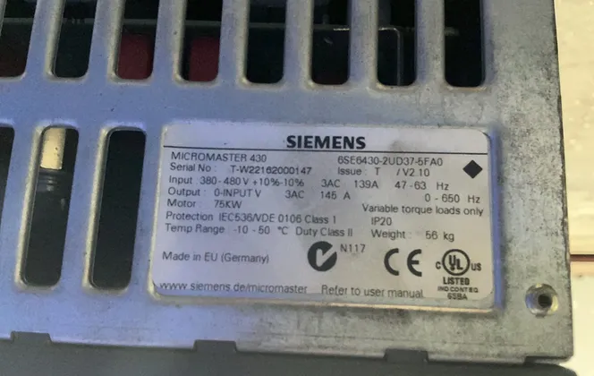Siemens 75 Kw Micromaster 430 Variable Frequency Drive - 6se6430-2ud37-5fa0