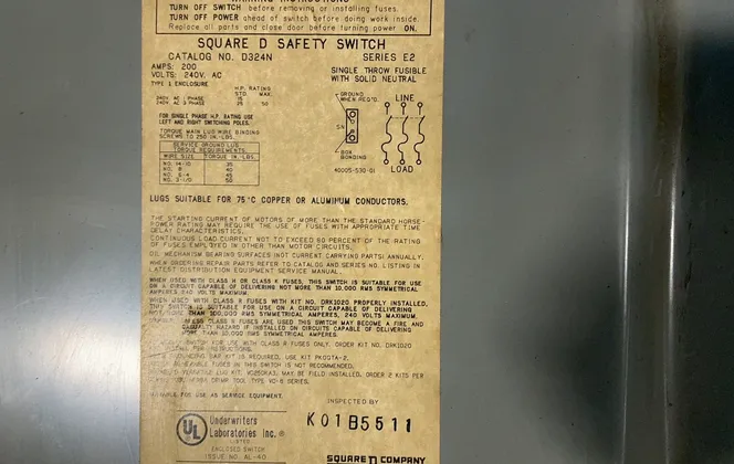 Square D 200 A / 240 V General Duty Fusible Safety Switch - D324n