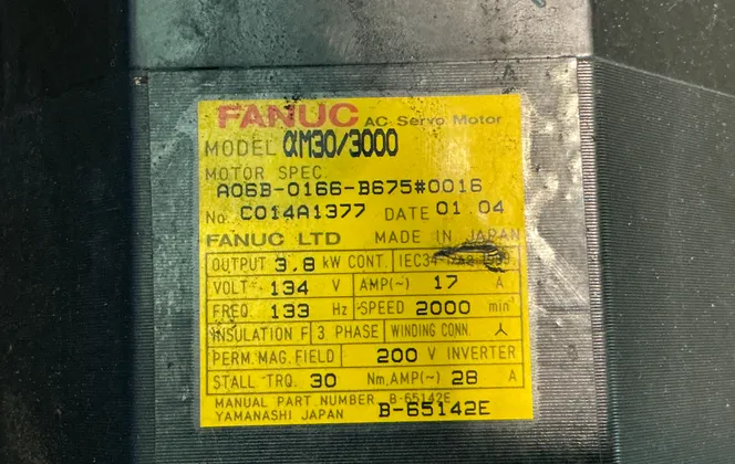Fanuc 17 Amps Am30/3000 Ac Server Motor - A06b-0166-b675#0016