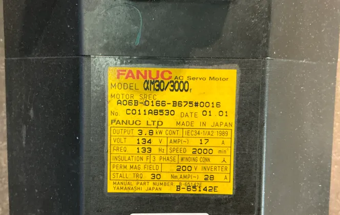 Fanuc 17 Amps Am30/3000 Ac Server Motor - A06b-0166-b675#0016