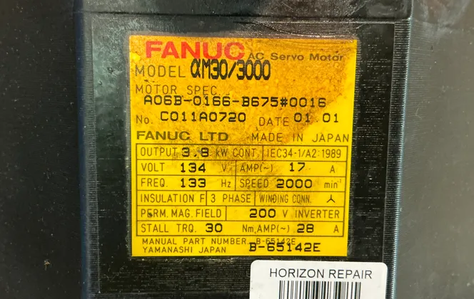 Fanuc 17 Amps Am30/3000 Ac Server Motor - A06b-0166-b675#0016