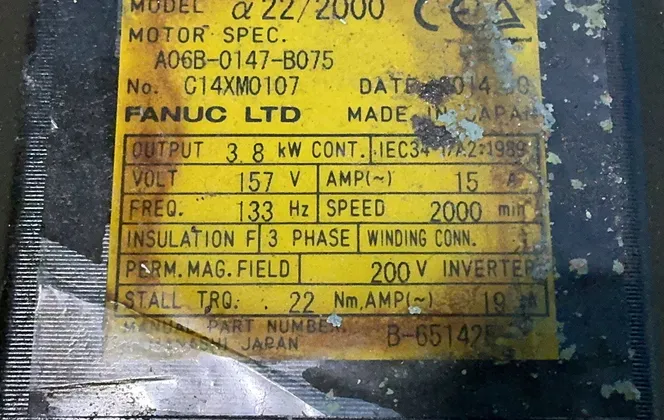 Fanuc 2000rpm Ac Servo Motor - A06b-0147-b075