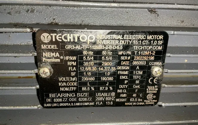 Techto 5.5 Hp Industrial Electric Motor - Gr3-al-tf-112mb3-2-b-d-5.5
