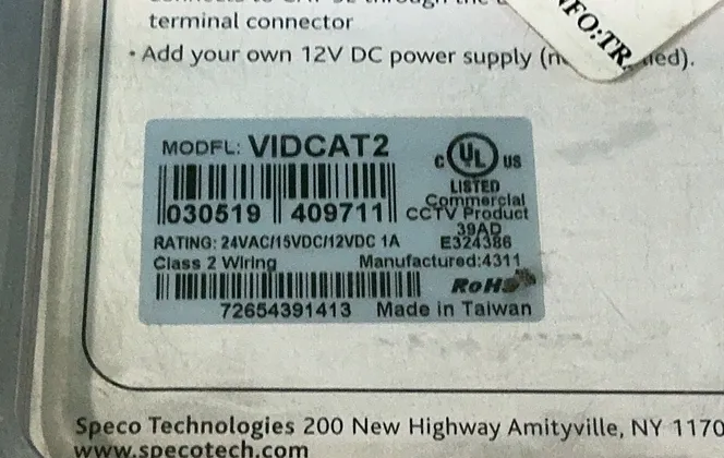 Speco Power/video Over Cat5e Converters - Vidcat2