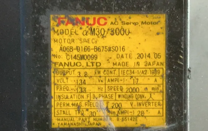 Fanuc 17 Amps Am30/3000 Ac Servo Motor - A06b-0166-b675#s016