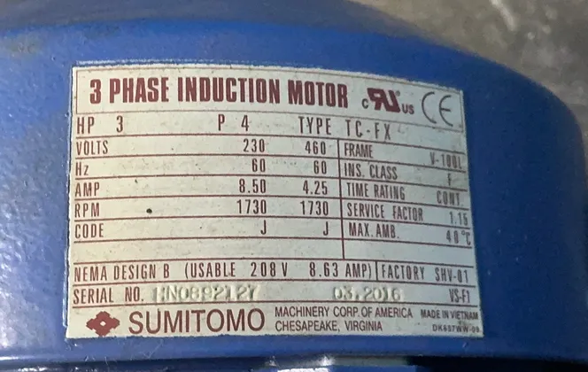 Sumitomo Drive Technologies 3 Hp Gear Motor - Chhm3-6145c-59