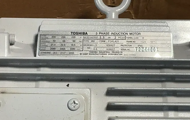 Toshiba Induction Motor - Jec-2137-2000