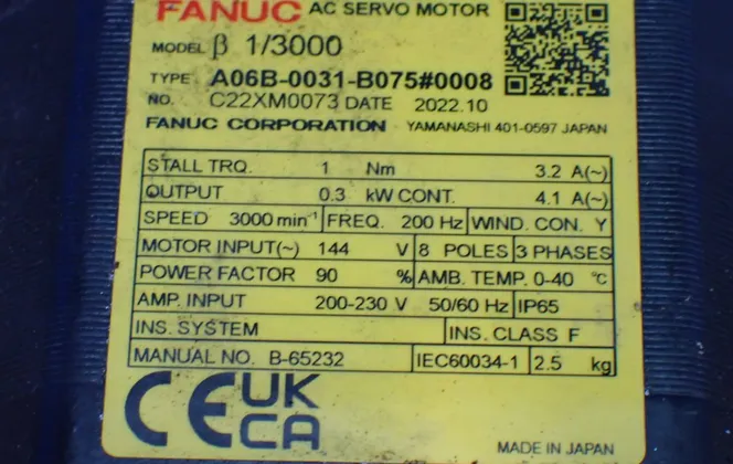 Fanuc 3000rpm Ac Servo Motor - A06b-0031-b075#0008