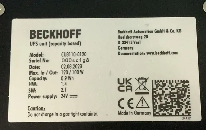 Beckhoff Capacity Based Ups Unit - Cu8110-0120